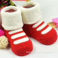 BST-91 Cotton Knitted Warm Red Color Jacquard Baby Socks Infant Thick Socks